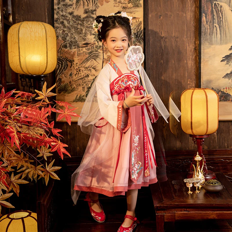 New Chinese style girls' Hanfu super fairy improved embroidered Ru skirt spring long sleeve mesh Princess Dress