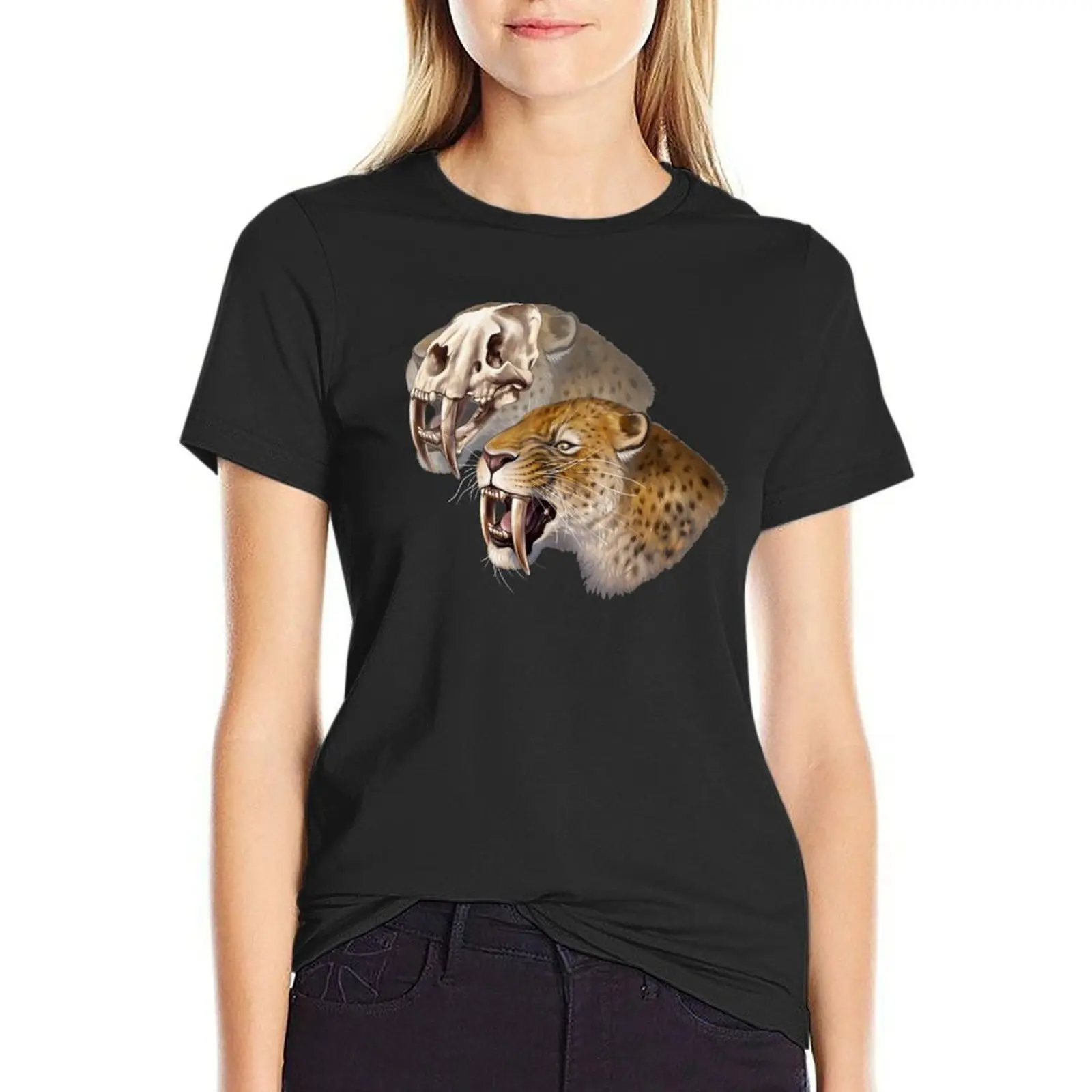 

Sabre-toothed Cat (Smilodon fatalis) T-Shirt tops cute clothes vintage clothes aesthetic clothes Women's summer blouses 2024