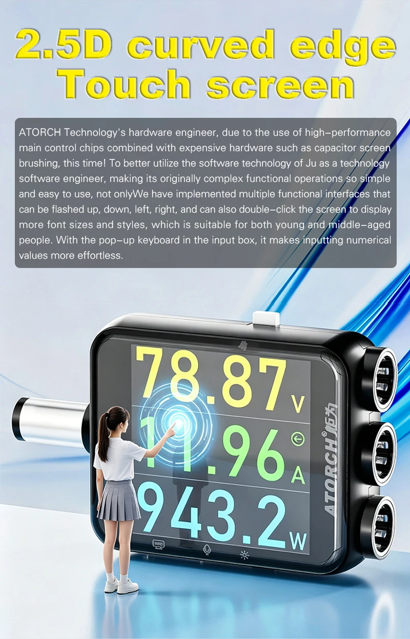ATORCH D5P Touchscreen DC5.5 Tester DC 4.5-80V 12A Digital Voltmeter Amperemeter Wattmeter Batteriekapazität Leistungsanalysator Monitor – Detail 3