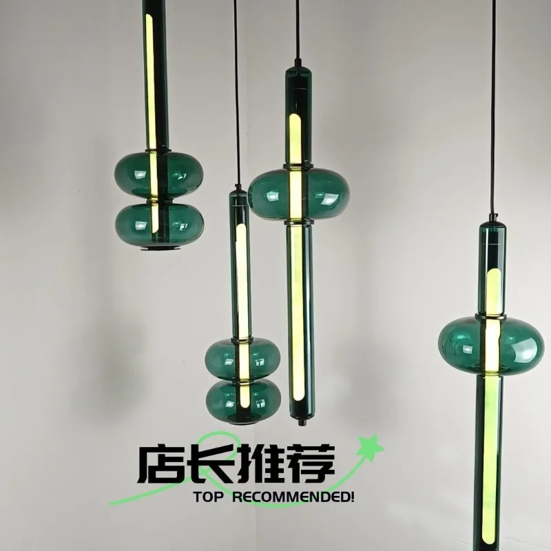 Postmodern minimalist bar counter restaurant bedroom bedside lamp Nordic creative personalized designer single glass chandelier