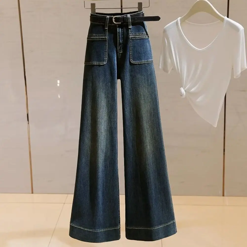 

Soft with Pockets Denim Jeans Wide Leg Baggy Cowboy Pants Ins Style Korean High Waist Pants Party