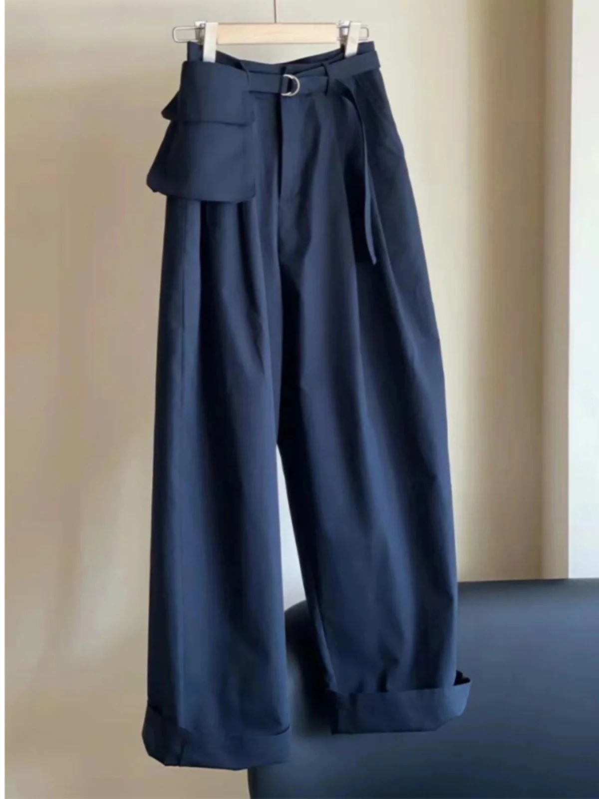 

Мужские повседневные рабочие брюки, осень-зима, большие размеры 300, тонкий дизайн, широкие свободные драпированные длинные брюки, модные брендовые брюки