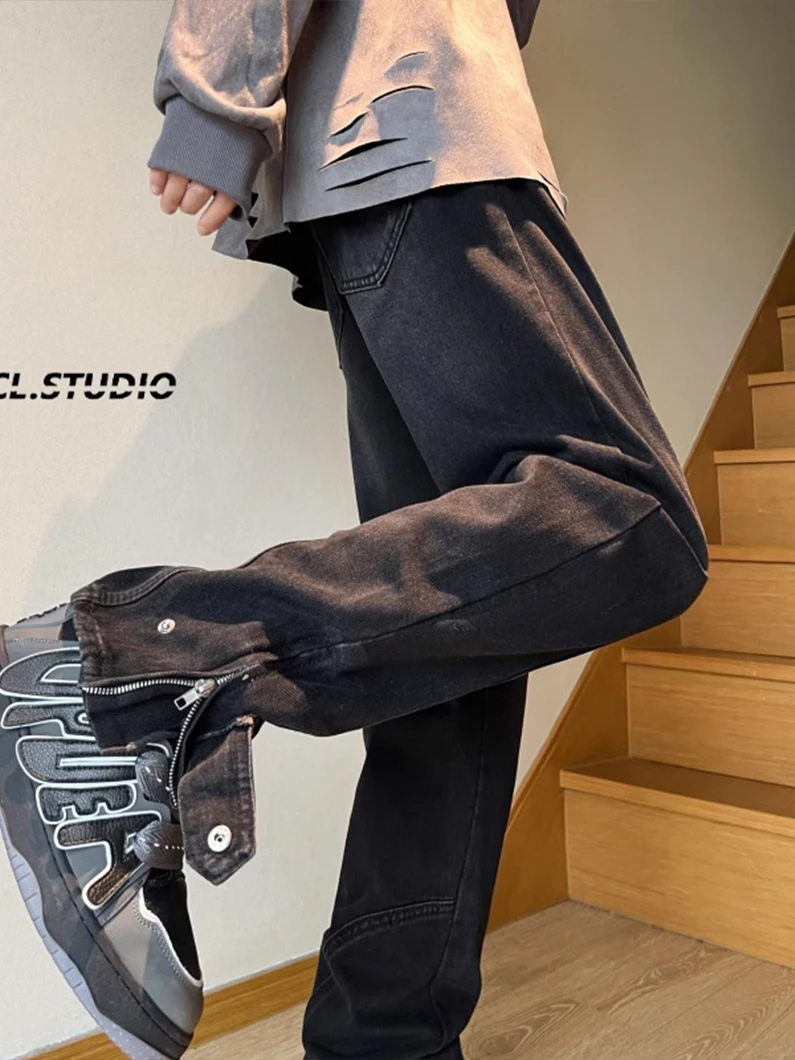 

Мужские джинсы American High Street Vibe Sle с боковой молнией, слегка расклешенные, из денима, модный бренд Haome Streetwear, облегающий крой