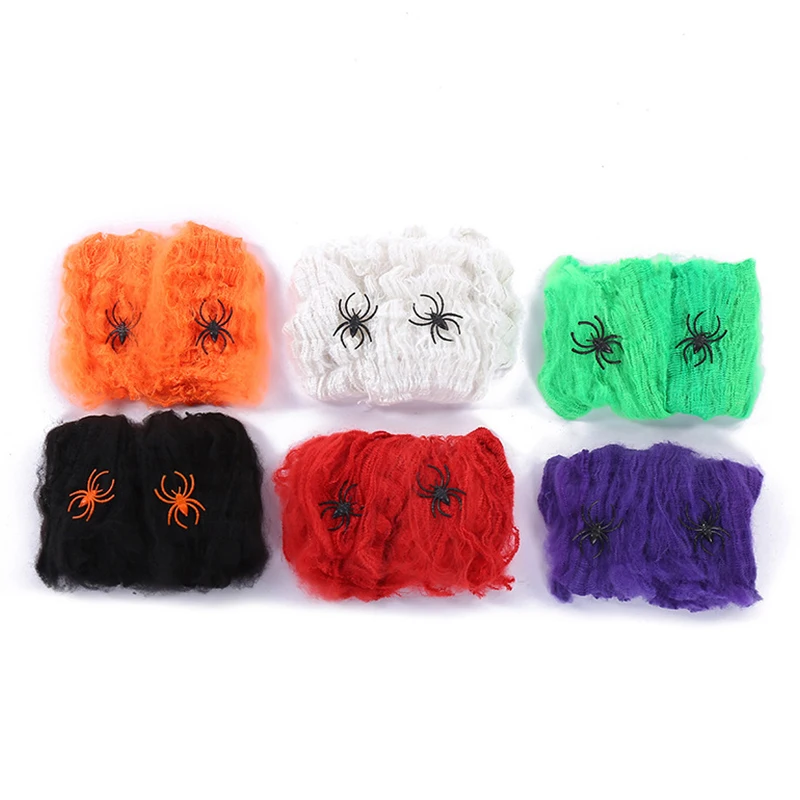 Halloween Decorations Artificial Spider Web Super Stretch Cobwebs with Fake Spiders Scary Party Scene Decor Horror House Props