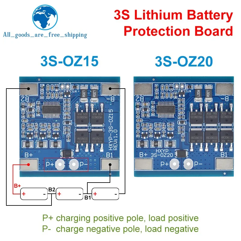 TZT 3S 12V 15A / 20A BMS 18650 Lithium Battery Protection Board 11.1V 12.6V Anti-overcharge With Balance And Temperature Control