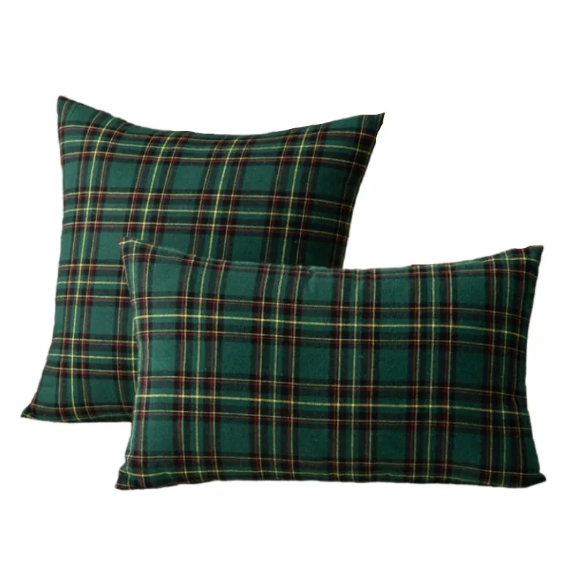 2pcs Vintage Tartan Plaid Christmas Pillow Covers Red Green Cottage Primitive Farmhouse Decor Throw Cushion Covers Set