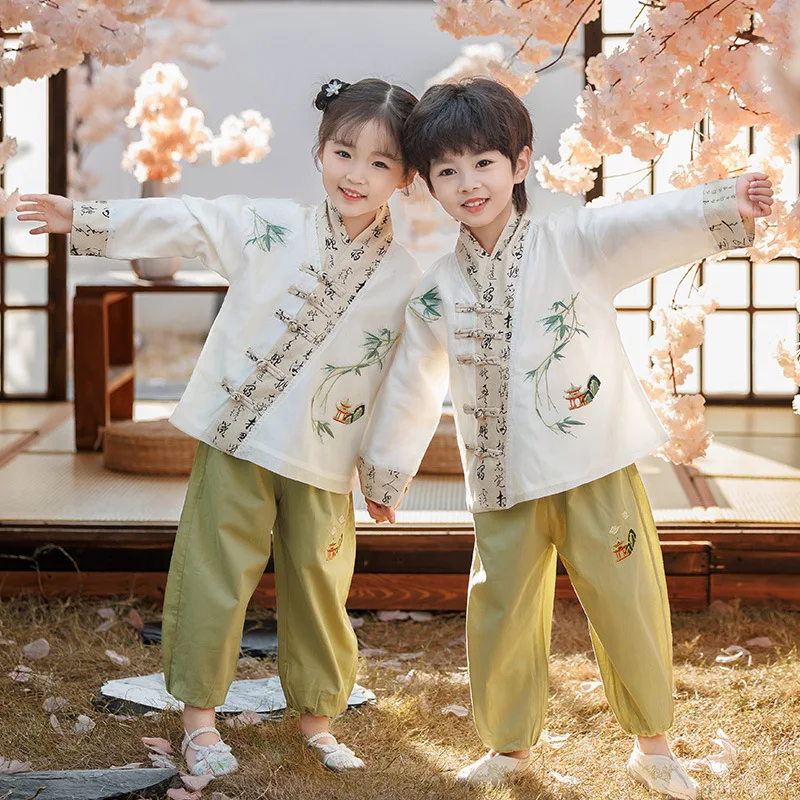 Traje Tang tradicional chino antiguo, conjunto de Hanfu, uniforme escolar de Studend para niño y niña, ropa de actuación de baile folclórico, nuevo