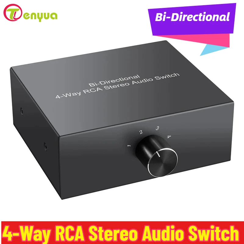 4 Way Bi-Directional RCA Stereo Audio Switch 1 In 4 Out Or 4 In 1 Out L/R Jack Sound Channel RCA Audio Switcher Selector
