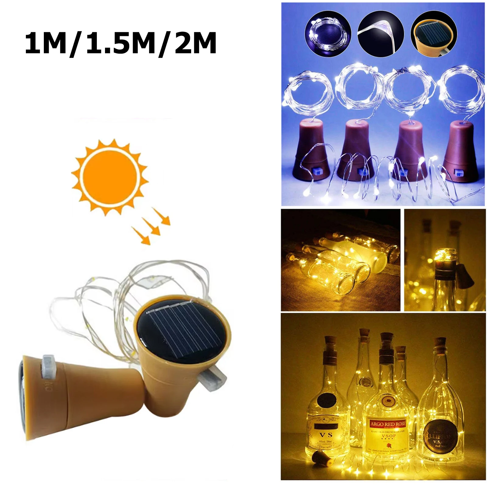 Solar Wine Bottle Led String Fairy Light Garden Garland Wedding 1m 10leds Cork Shaped For Christmas Wire Lights Outdoor