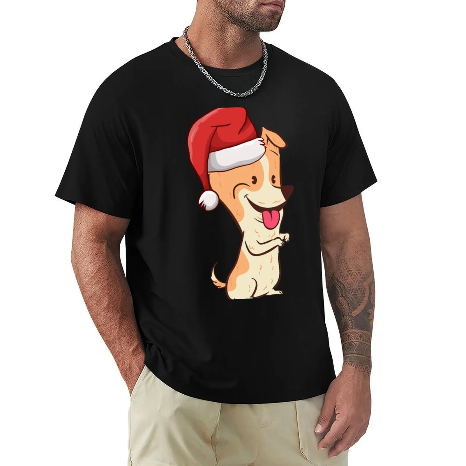 Santa Pup T-Shirt Fashion Pattern Printed Tee Shirt
