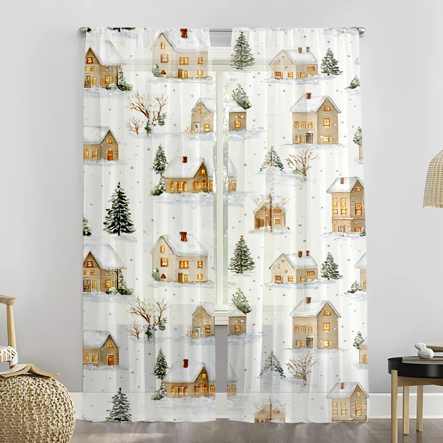 2PCS Sheer Curtains, Snowy Vil - огляд і ціна Curtain Rods