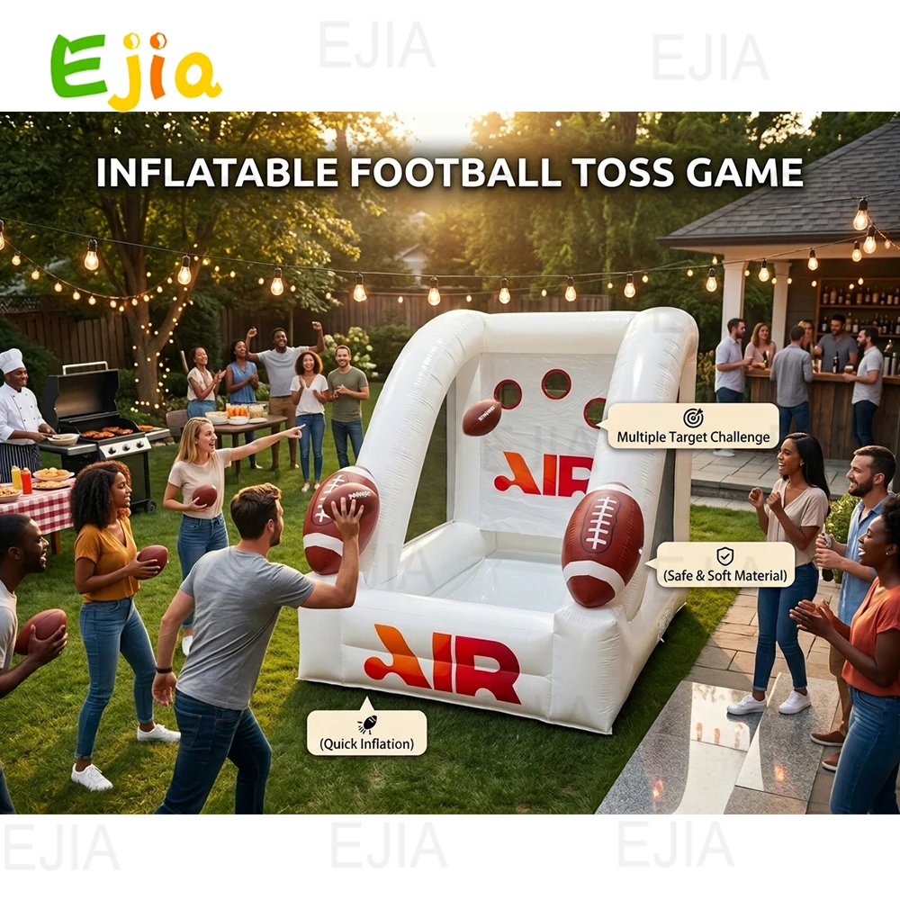 Giant Inflatable Football Toss Game (14x9x12ft), Arcade QB Precision Passing Challenge Target with Blower & Footballs for Backya