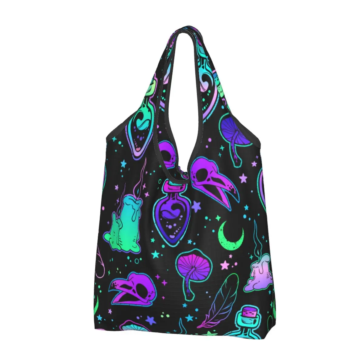 Reusable Psychedelic Mystical On Witchcraft Theme Shopping Bag for Groceries Foldable Grocery Bags Washable Large Tote Bags