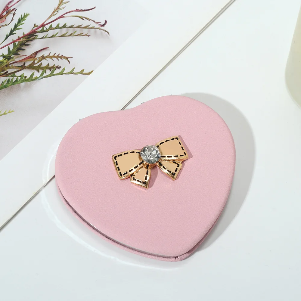 1PC Double Sided Makeup Mirror Love with Bow Tie Simple Style Design Metal Desktop Mirror Practical and Convenient