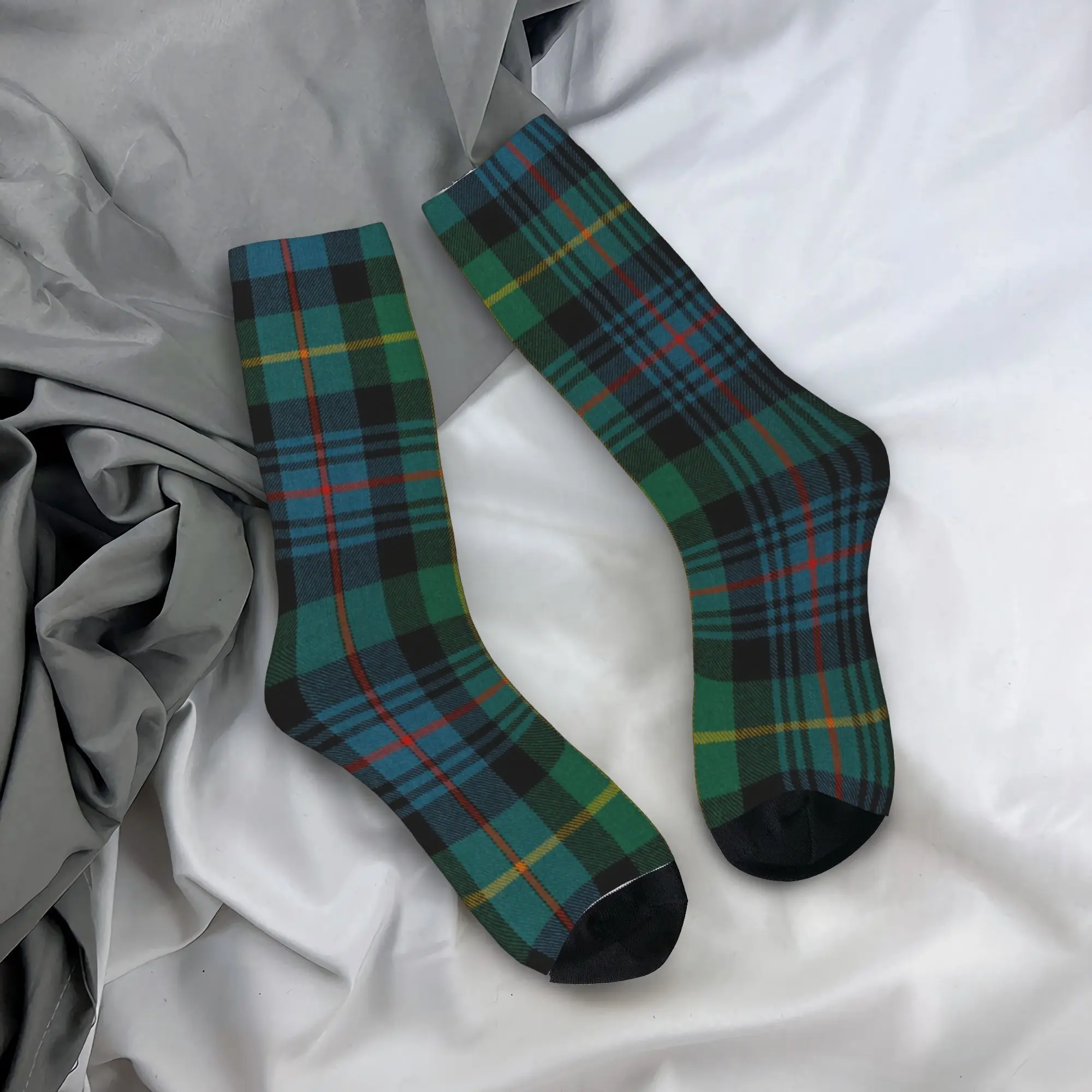 Custom Plaid Tartan Green Men Women Crew Socks Unisex Funny Texture Spring Summer Autumn Winter Dress Socks