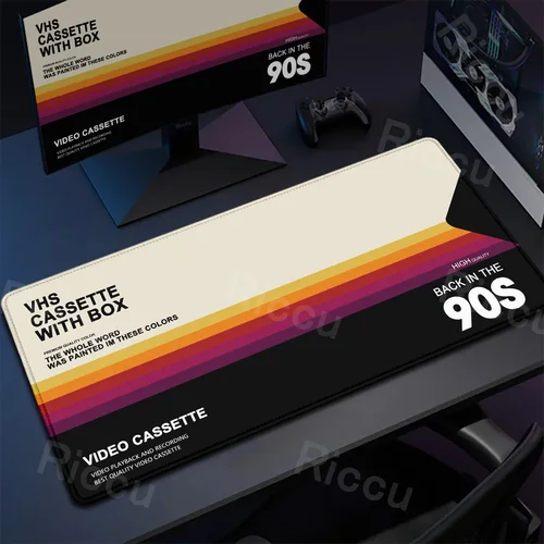 Alfombrilla de ratón estilo Retro VHS Xxl, alfombrilla de ratón de gran tamaño para ordenador, alfombrilla antideslizante para teclado de jugador, alfombrilla de escritorio HD con diseño artístico de 90x40cm