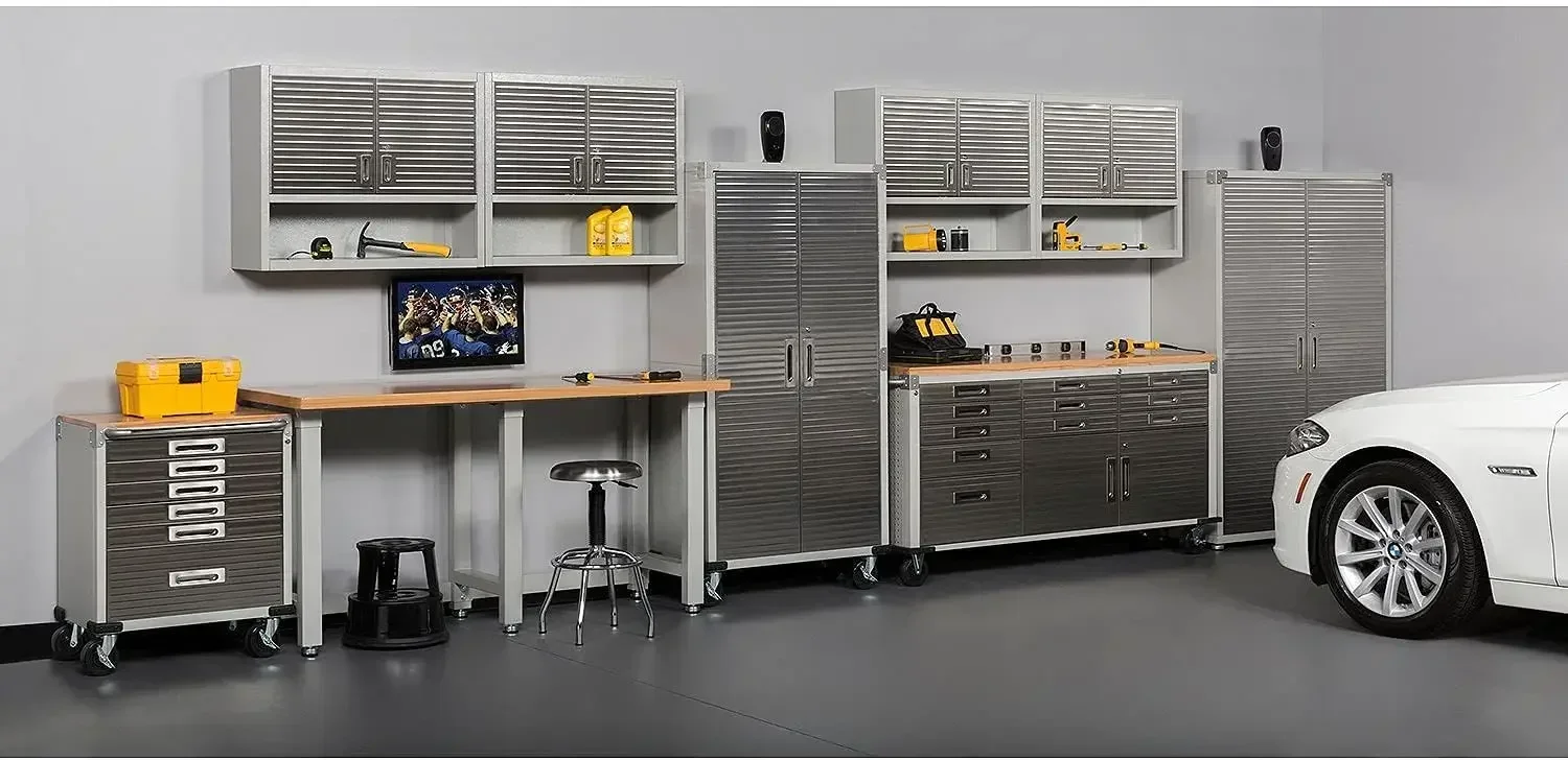 [أفضل بائع! ]طاولة منضدة خزانة دوارة شديدة التحمل من UltraHD مع سطح من الخشب الصلب، محطة عمل للمرآب