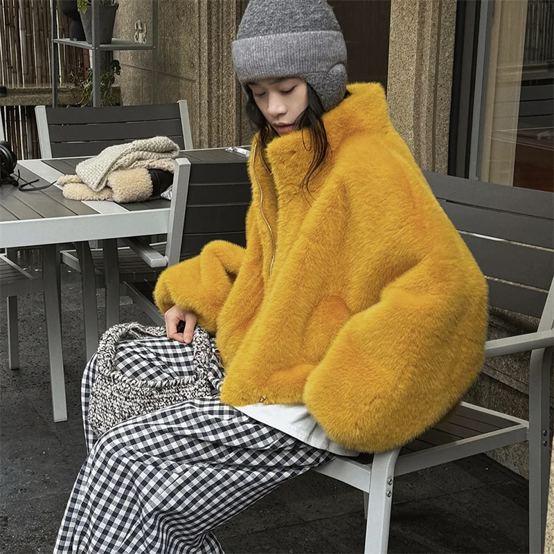 Women's Zipper Jacket Coat New Faux Fur Coat Winter Female Long Sleeve Outerwear Fur Coat Short Street Elegant Women's Jacket