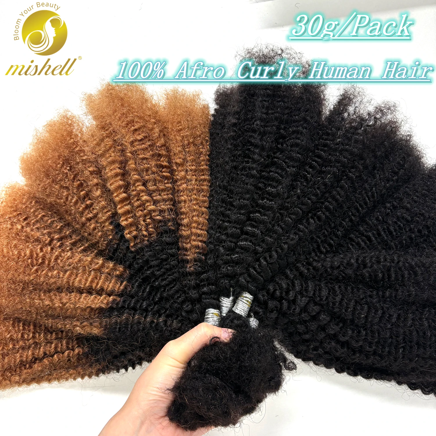 30g/Bundle Afro Kinky Curly Human Hair Bulk Extensions No Weft 16inch for Permanent Micro Locs/Twists/Braids/Repair Locs