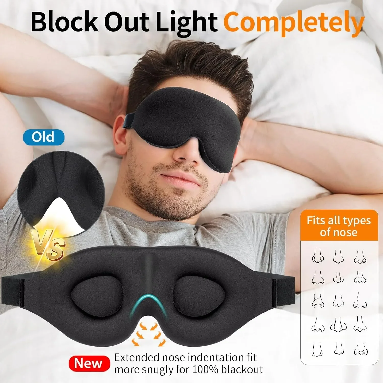 Unisex 3D Contoured Sleep Mask, Groove Molded Design Memory Foam Light Blocking Eyemask, Soft Comfortable for Travel Yoga Nap