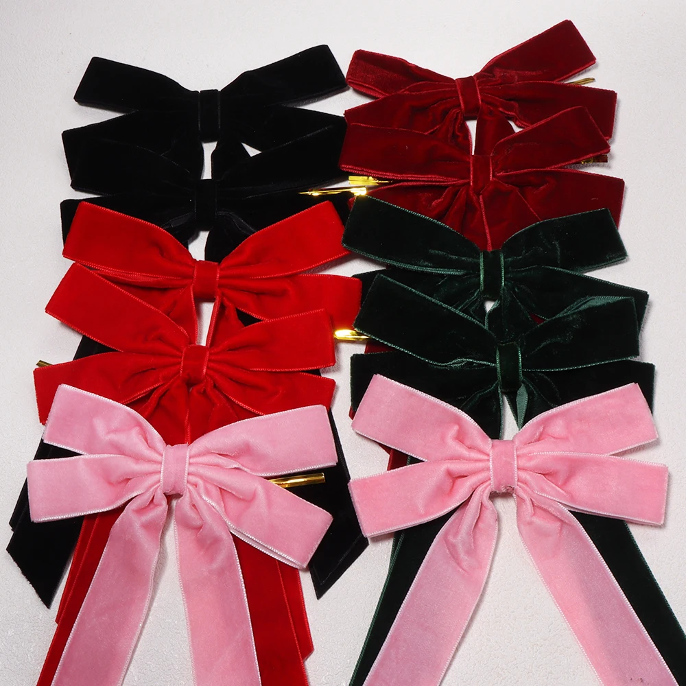 2/4 Stück Große Samt-Weihnachtsschleifen für Weihnachtsbaumdekoration, Kranz, Girlande, Lange Bandschleifen, DIY-Bastelarbeiten, Geschenkverpackung – Detail 6