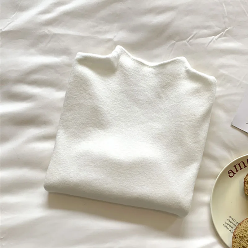 니트웨어 신상 모크넥 니트 스웨터 여성 풀오버 패션 화이트 긴팔 니트 스웨터 풀오버 여성 탑스 스웨터 Q793