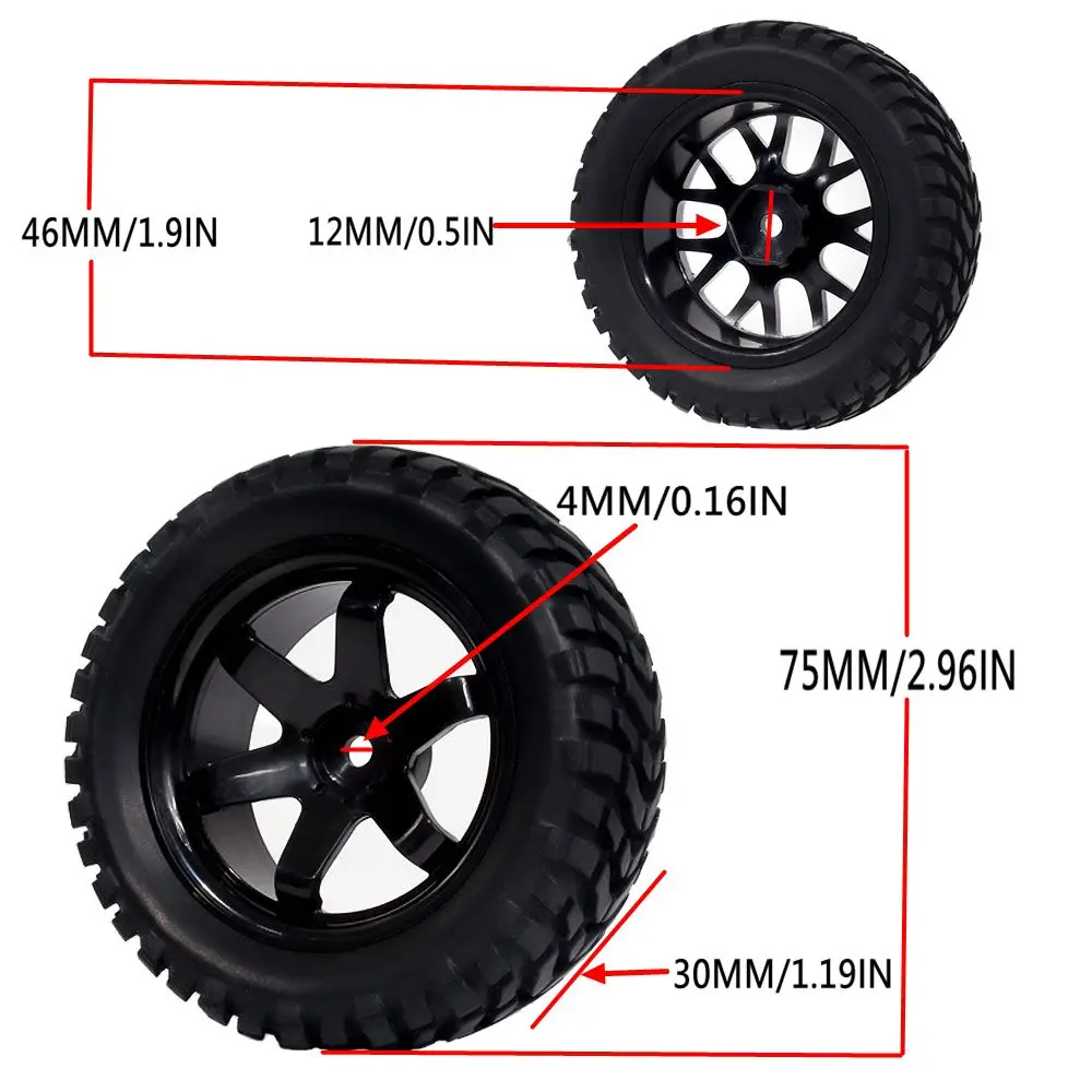 1:10 RC Car Rubber Tire Off-road Vehicle Pull Car Flat Running Wheel Tire Wheel Road Car 4PCS Set Suitable HSP HIMOTO HPI Redcat