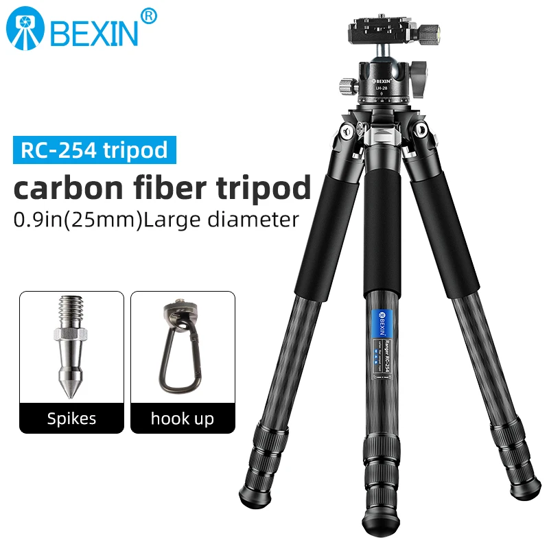 BEXIN-Professional Heavy Duty DSLR filmadora de vídeo, telescópio, suporte do telefone móvel, leve, fibra de carbono, Compact Hunting Tripé