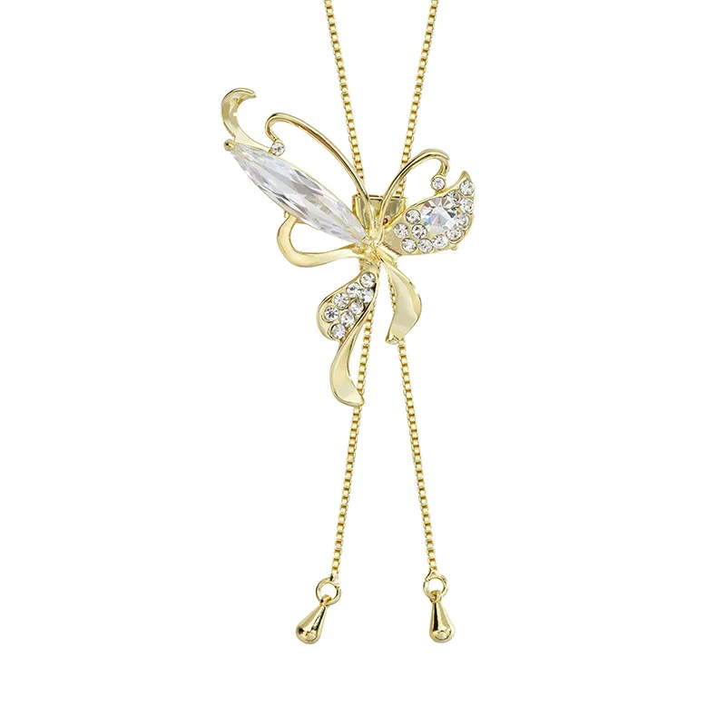 

A two-wear detachable crystal butterfly brooch, sweater chain, long autumn and winter necklace, and elegant brooch