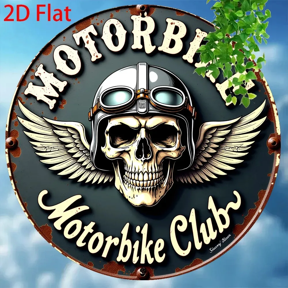 Vintage Motorrad Metall-Wandschild, Retro Totenkopf-Helm Aluminium-Blechplatte Dekoration für Garage und Bar, Langlebig mit Vorgebohrten Löchern
