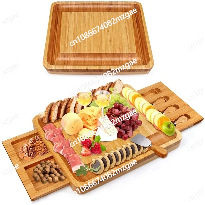 

Natural Bamboo Cheese Board and Knife Set with Cheese Plate Cheese Board, Cutting Board