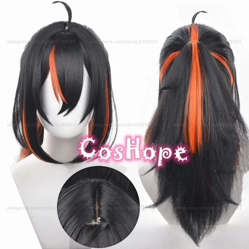 d;4'v\6.h/Zhu Yuan 55cm Long Hair with Ponytail Black Orange Mixed Anime Cosplay Wig Heat Re6;j'3\s,9'b/ view 2
