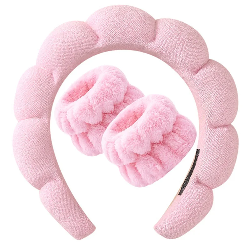 3Pcs Wash Face Headband for Women Sponge Headbands Wrist Strap Makeup Bubble Soft Hairband Girls Hair Accessories Headwear