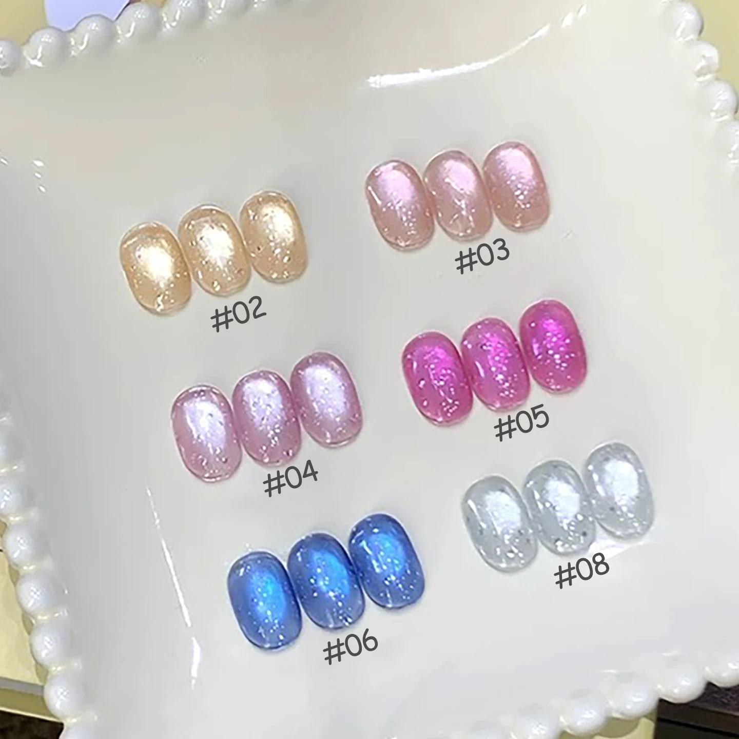 

1-16pcs PSK Popular Super Glitter Glass Bead Nail Salon Nail Art Summer Refreshing Colorful Bubble Water Cat Eye Gel Nail Polish