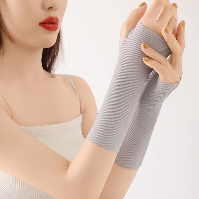 여름용 유니섹스 얇은 아이스 실크 반장갑 야외 운전 사이클링 자외선 차단 반손가락 탄력 팔토시