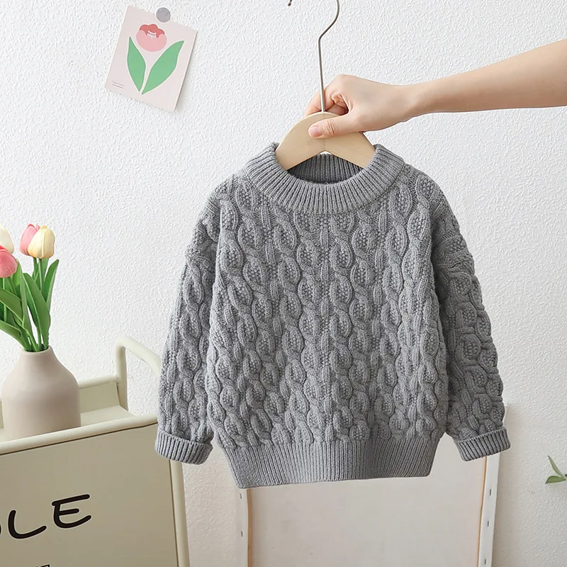 Candy Color Baby Sweaters Clothes Autumn Casual Long Sleeve Cable-Knit Little Kids Girls Leisure Knitwear O-neck Jumpers HY01021