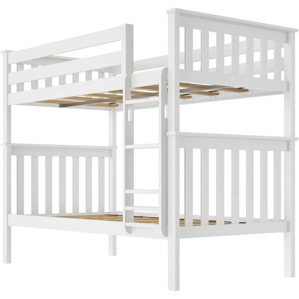 Etagen bett Twin über Twin, Massivholz Etagen bett rahmen mit Leiter für Kinder, 14 "Sicherheits leitplanken, einfache Montage