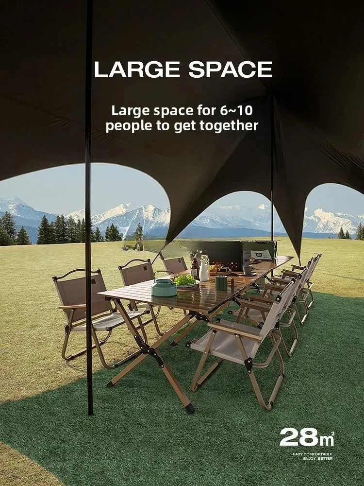 HJ camping vinyl canopy tent outdoor tables and chairs camping six-piece set lazy quick open canopy free shade