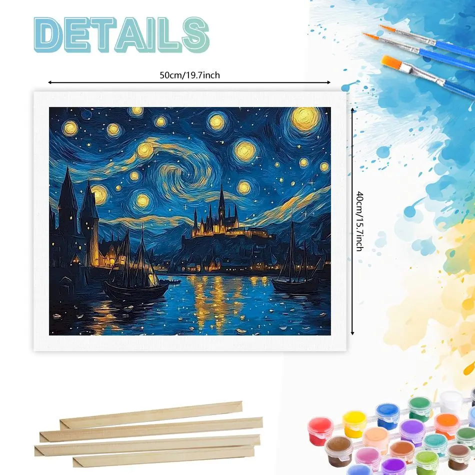 CHENISTOR Moonlight Scenery Painting By Numbers Handicraft Art Picture Drawing Scenery Easy