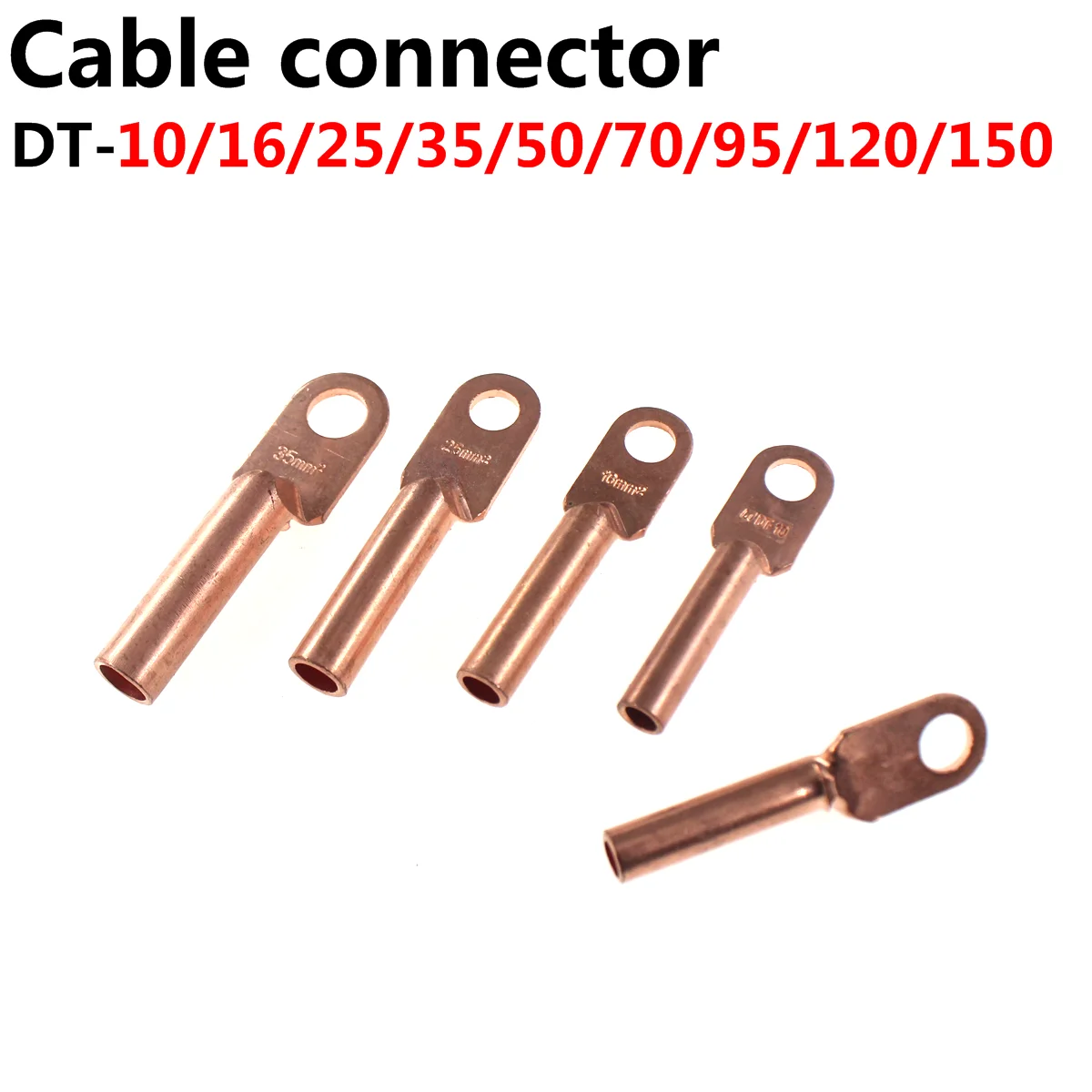 2PCS DT-10 16 25 35 50 70 95 120 150 Copper Circular Splice Terminal Wire Naked Connector Battery Cable Lug