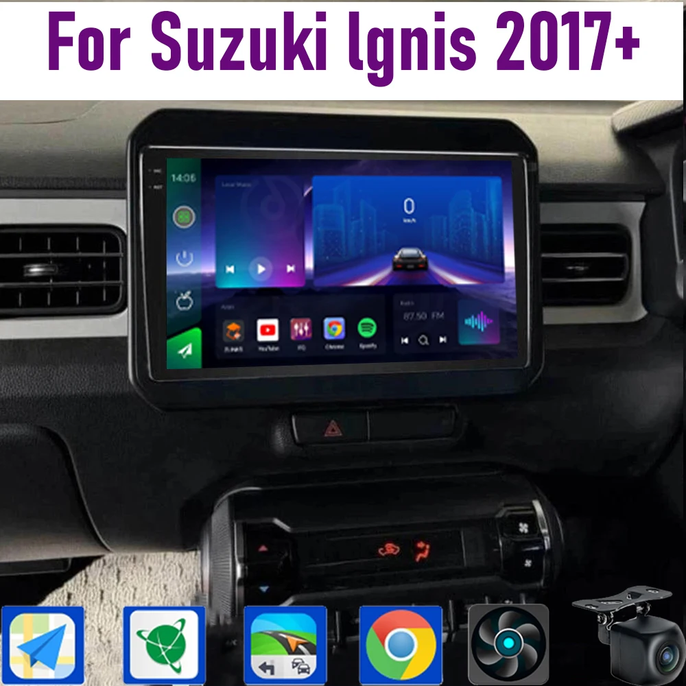 

GPS 9" For Suzuki lgnis 2017+ Wireless CarPlay Android 15 Car Radio WIFI Multimedia Player Head Unit Google Map Camera 4GB+64GB