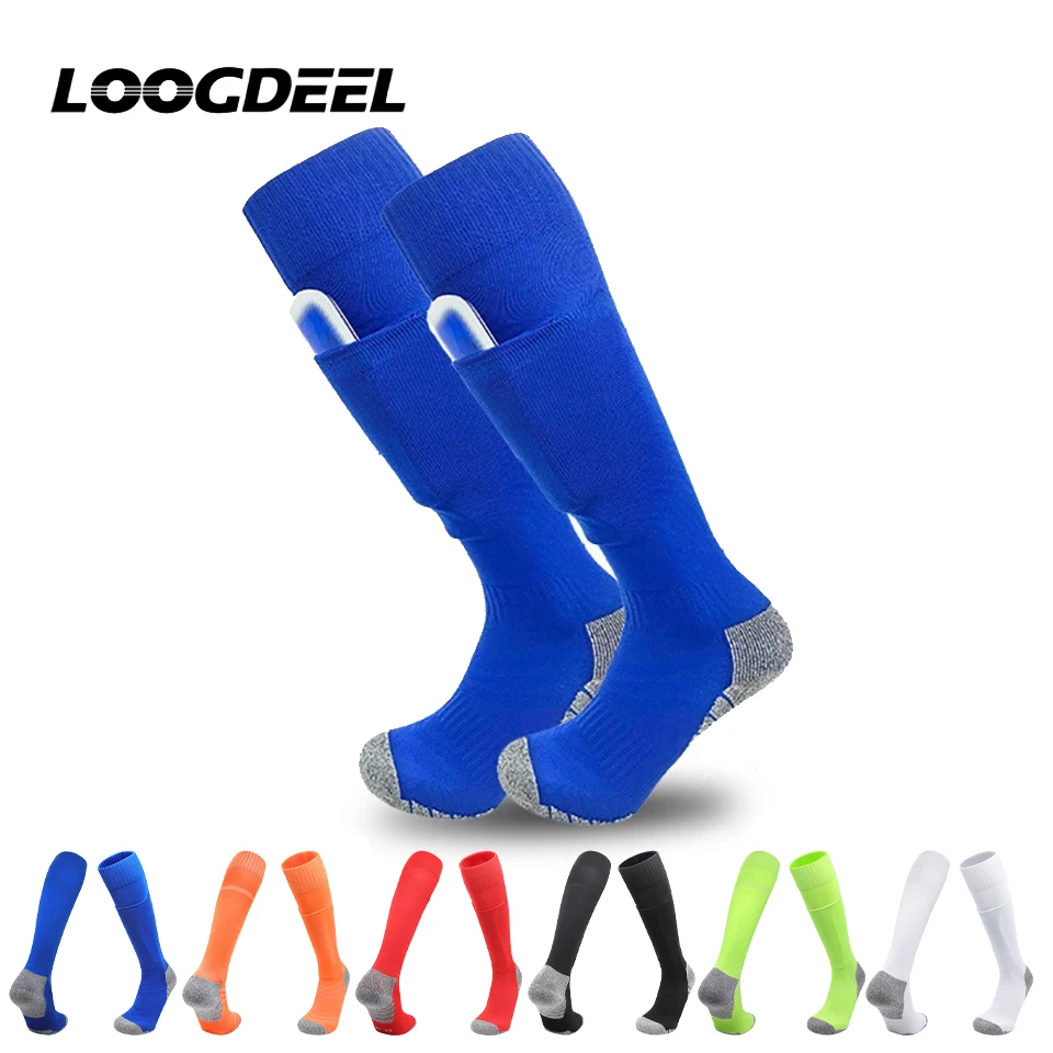 

Loogdeel с карманами, интегрированные спортивные носки, противоскользящие дышащие длинные футбольные носки с полотенцем для взрослых, молодежи и детей