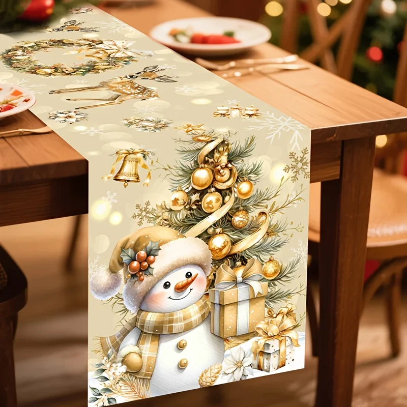 أنيقة الذهبي عيد الميلاد الجدول عداء الشتاء عطلة الطعام ديكور عطلة المطبخ طاولة طعام الديكور حفلة المنزل