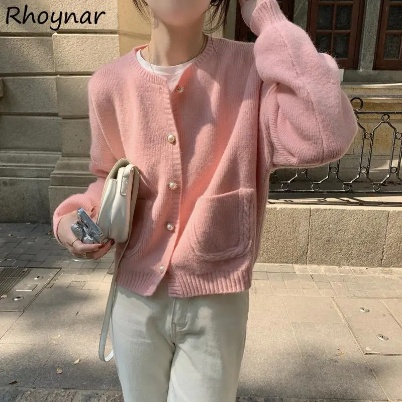 Sweater Cardigan Women Knitwear Cropped Sweet Multi Color Harajuku O-neck Korean Fashion Clothing Vintage Gentle Ladies Girlish