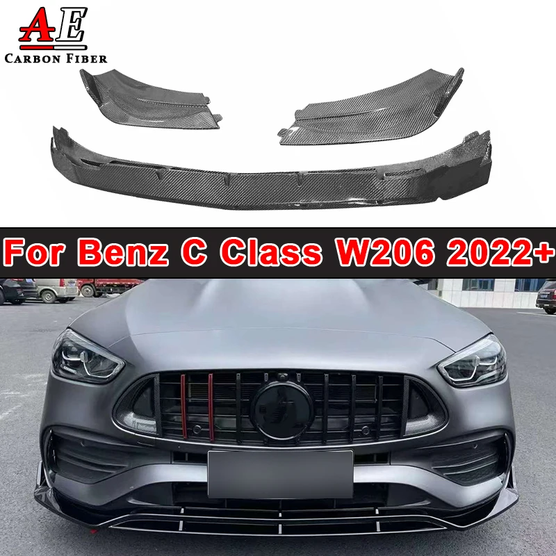 Carbon Fiber Front Bumper Spoiler Lip Diffuser For Mercedes Benz C Class W206 C200 C260L 2022+ BS Style Car Lip Splitter