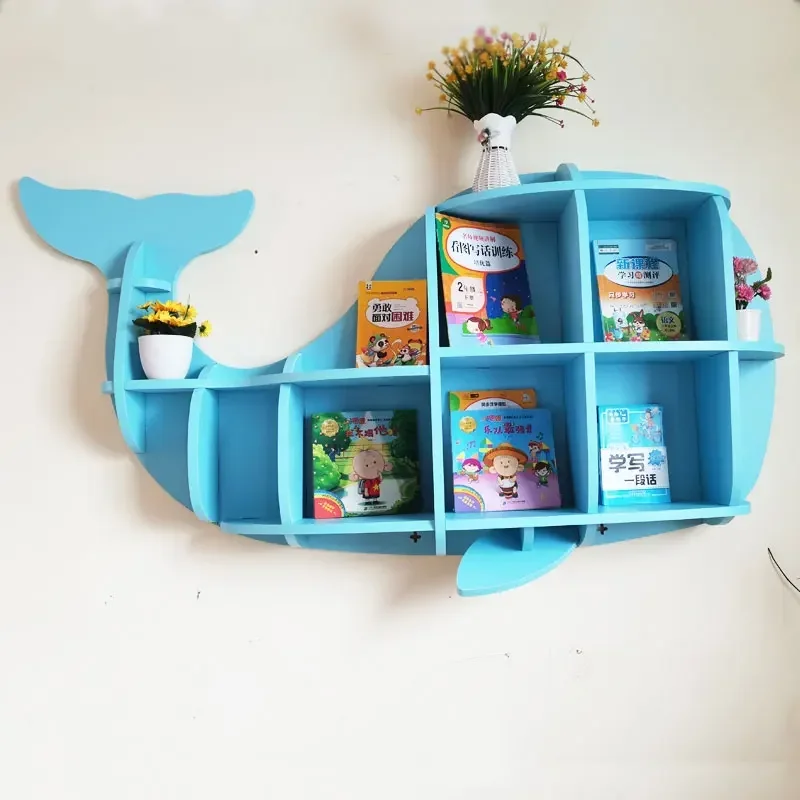 Whale Shaped Bookshelf, Creative Wall Hanging Storage, Cartoon Animal Design, Children's Picture Book Organizer