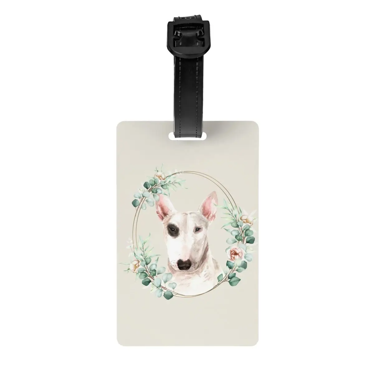 Bull Terrier Dog-etiqueta de identificación con corona dorada Floral, etiqueta de equipaje para maleta de viaje, cubierta de privacidad para amantes de las mascotas