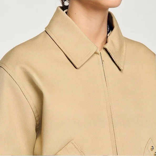 다이아몬드 디자인의 패셔너블한 면 재킷, 초봄 신상 여성복, 스트레이트 컷 롱 슬리브 지퍼 클로...