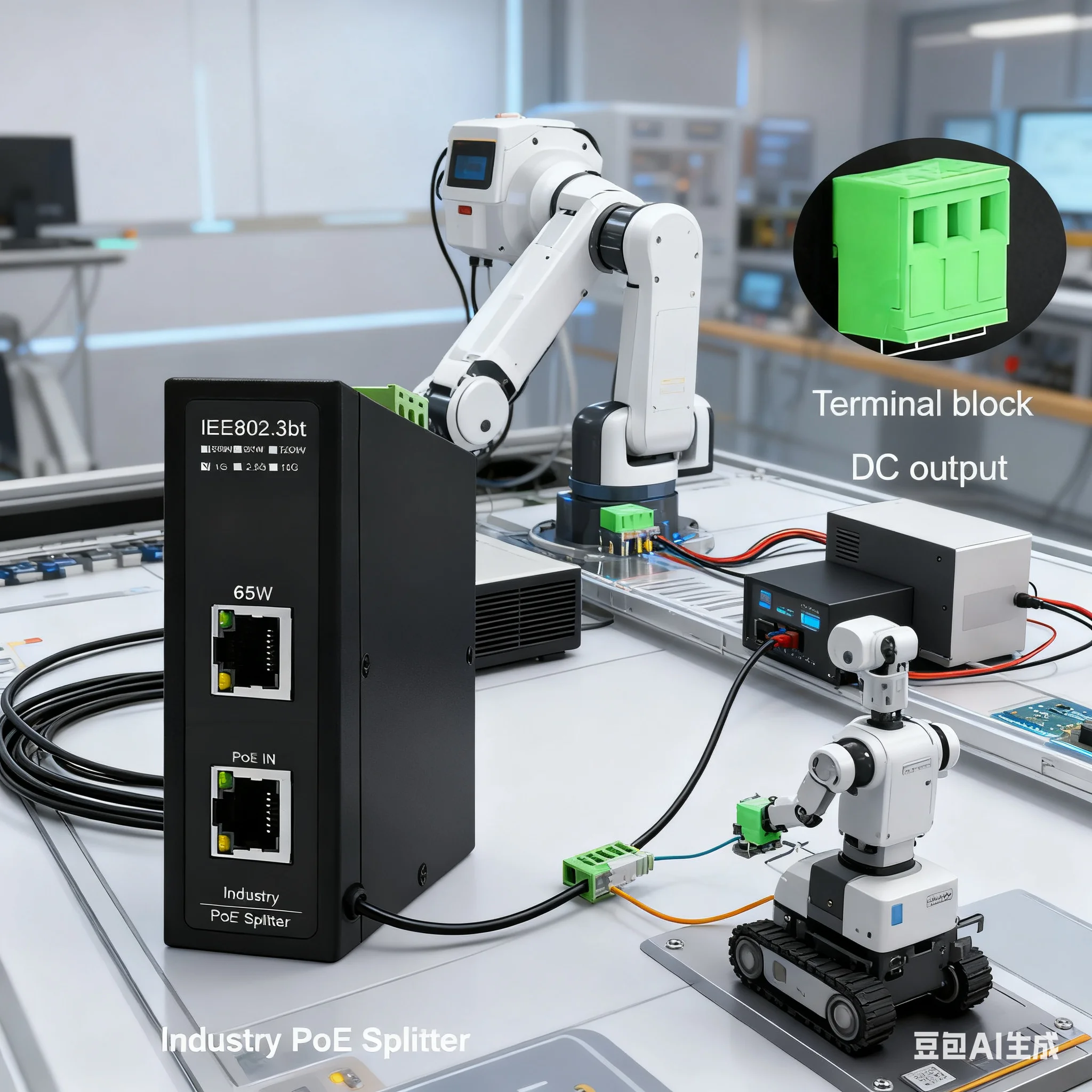 10Gbe 65w/90W/120W POE splitter industrial grade isolated 12V/24V/48V output