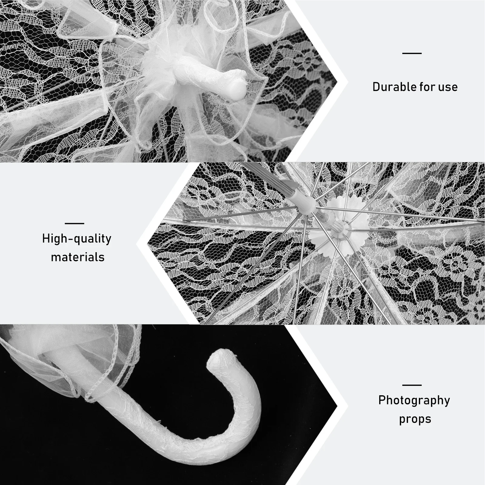 1 قطعة مظلة الزفاف الدانتيل المظلة سبائك الألومنيوم الإطار الزفاف صور الدعامة مرحلة الأداء الدعامة مقبض مريح